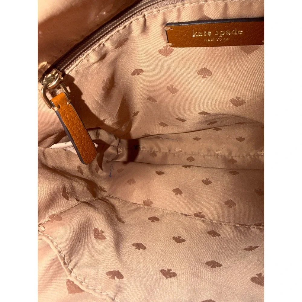Kate Spade New York Pebbled Leather Crossbody Bag Brown Cognac Zippered Pocket